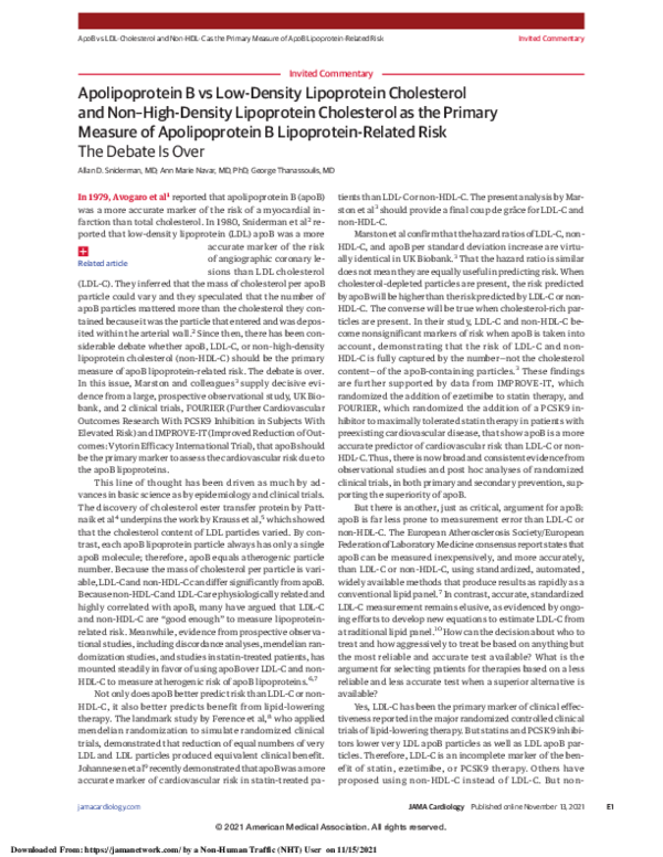 (PDF) Apolipoprotein B vs Low-Density Lipoprotein Cholesterol and Non ...
