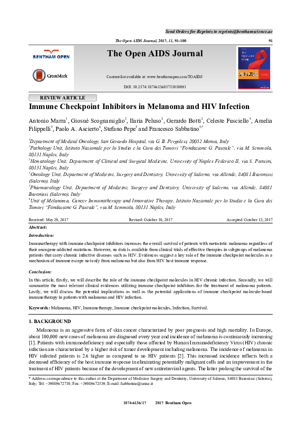 (PDF) Immune Checkpoint Inhibitors in Melanoma and HIV Infection