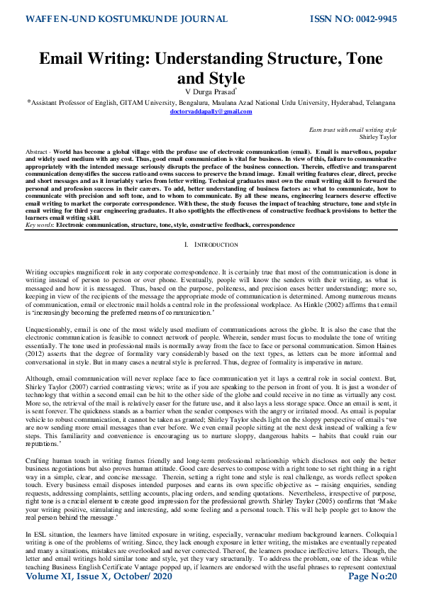 (PDF) Email Writing: Understanding Structure, Tone and Style