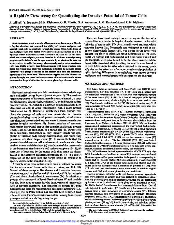 (PDF) A rapid in vitro assay for quantitating the invasive potential of ...