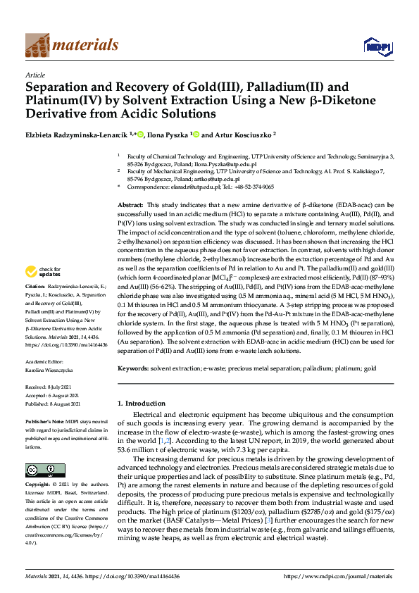 (PDF) Separation and Recovery of Gold(III), Palladium(II) and Platinum ...