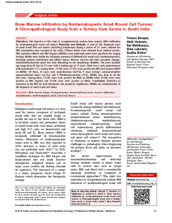 (PDF) Bone Marrow Infiltration by Nonhematopoetic Small Round Cell ...