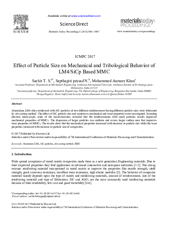 (PDF) Effect of Particle Size on Mechanical and Tribological Behavior ...