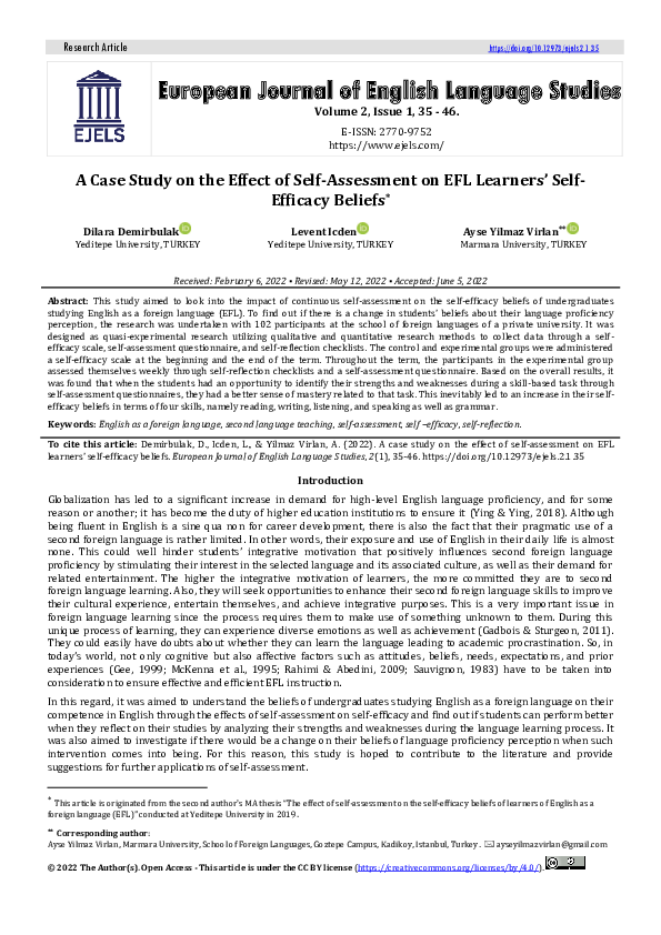 (PDF) A Case Study on the Effect of Self-Assessment on EFL Learners ...