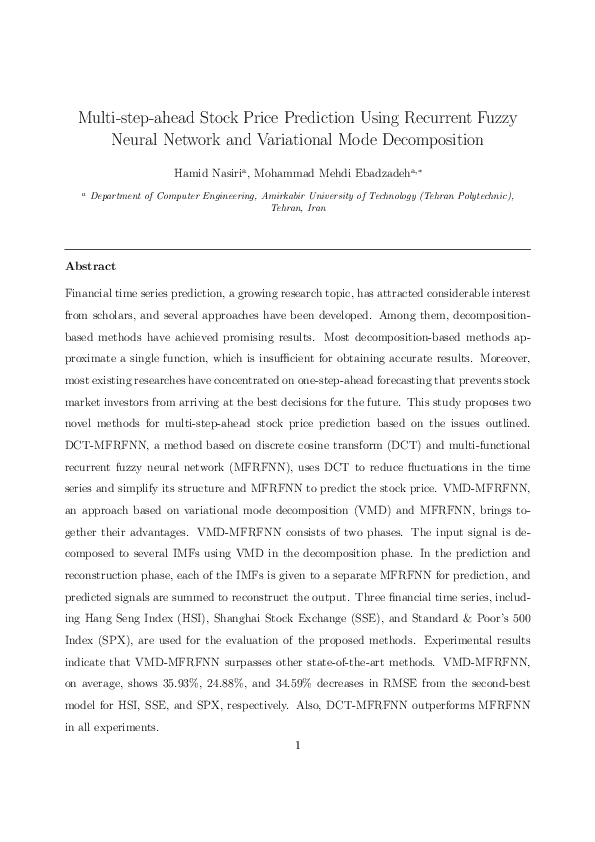 (PDF) Multi-step-ahead Stock Price Prediction Using Recurrent Fuzzy ...