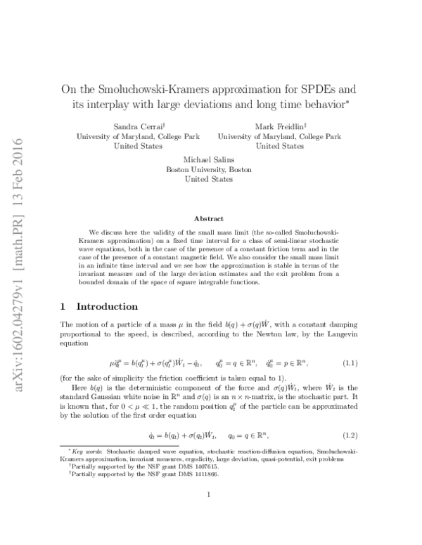 (PDF) On the Smoluchowski-Kramers approximation for SPDEs and its ...