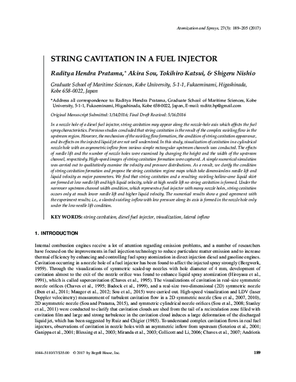 (PDF) String Cavitation in a Fuel Injector