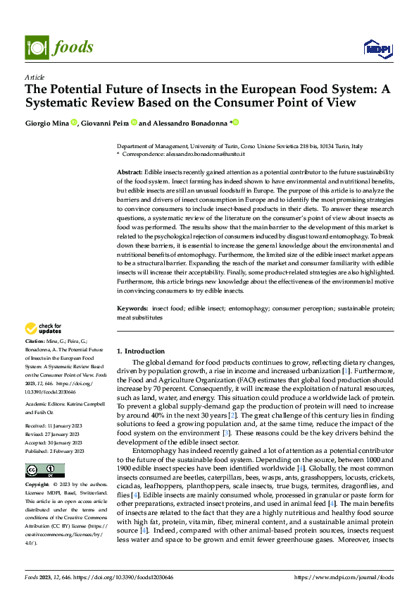 (PDF) The Potential Future of Insects in the European Food System: A ...