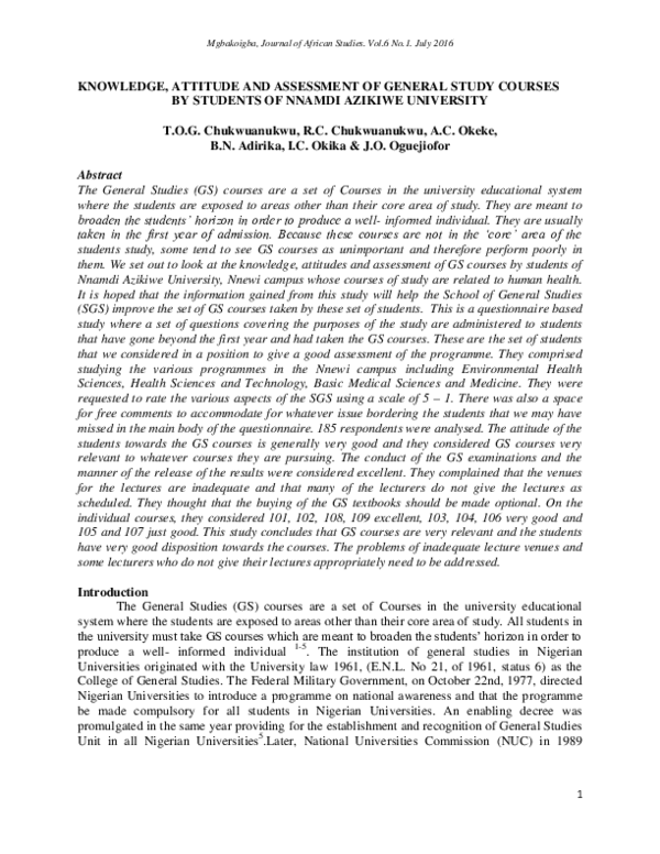 (PDF) Knowledge, attitude and assessment of general study courses by ...
