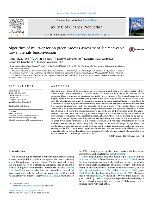 (PDF) Algorithm of multi-criterion green process assessment for ...