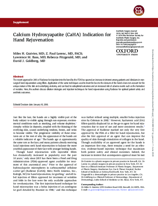 (PDF) Calcium Hydroxyapatite (CaHA) Indication for Hand Rejuvenation