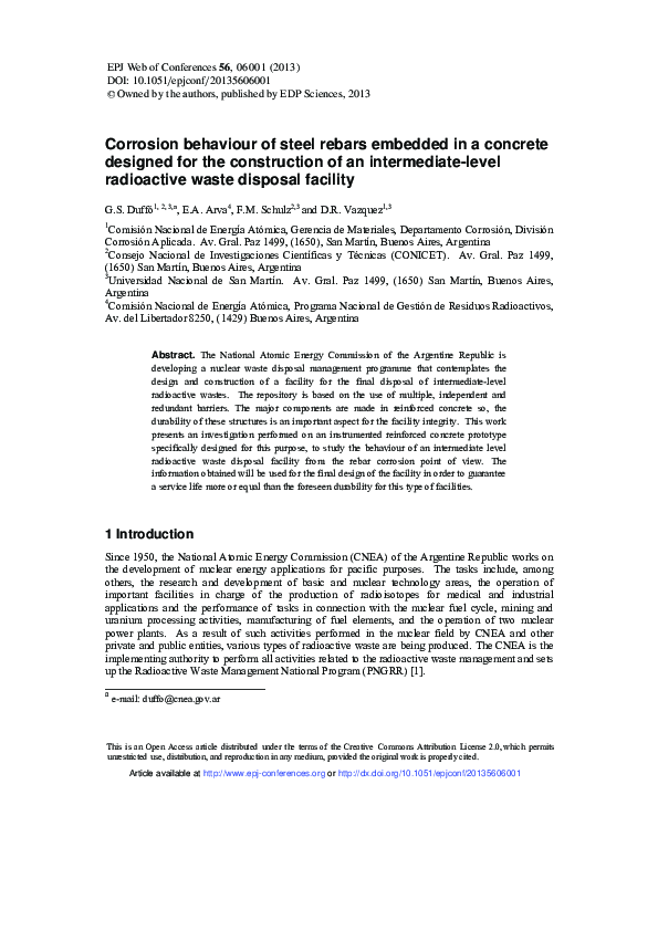 (PDF) Corrosion behaviour of steel rebars embedded in a concrete ...