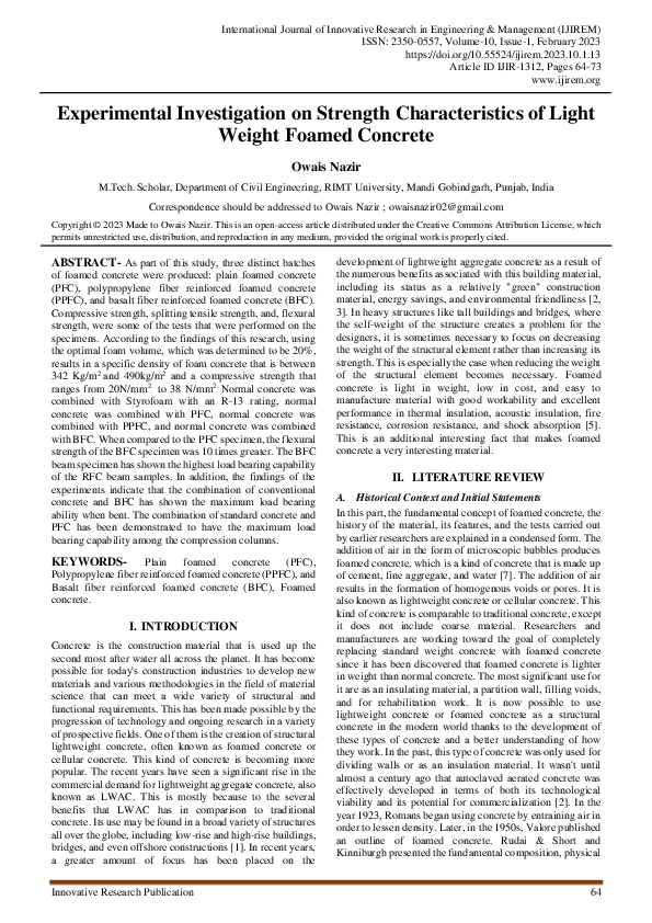 (PDF) Experimental Investigation on Strength Characteristics of Light ...