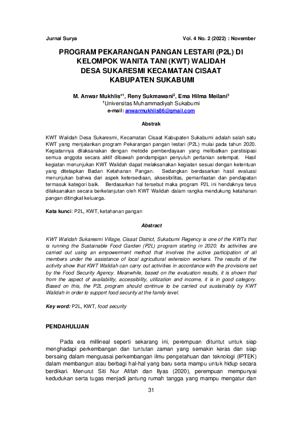 (PDF) Program Pekarangan Pangan Lestari (P2l) Di Kelompok Wanita Tani ...