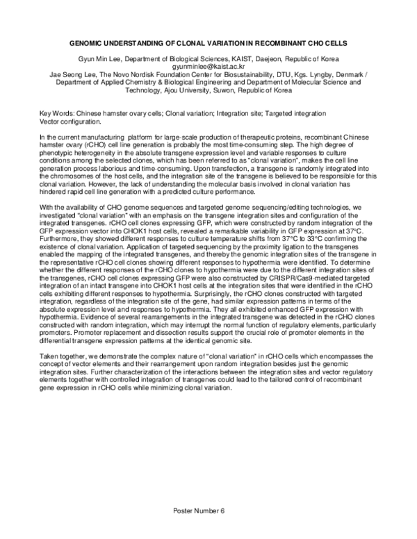 (PDF) Genomic understanding of clonal variation in recombinant CHO cells