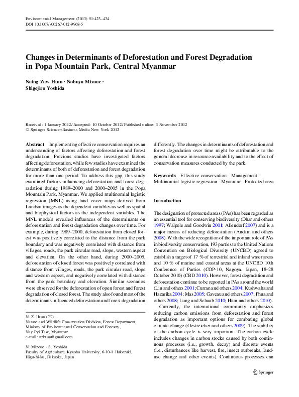(PDF) Changes in Determinants of Deforestation and Forest Degradation ...