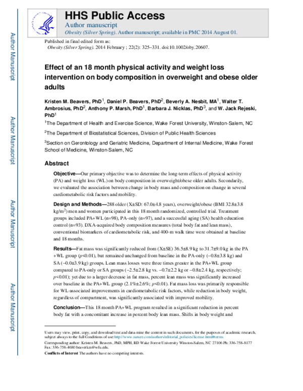 (PDF) Effect of an 18-month physical activity and weight loss ...