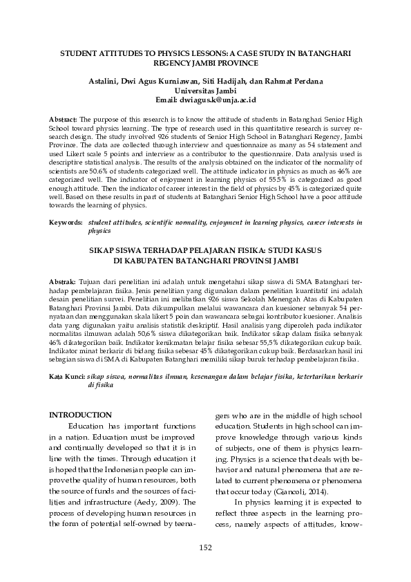 (PDF) Student Attitudes to Physics Lessons: In Case Indonesia