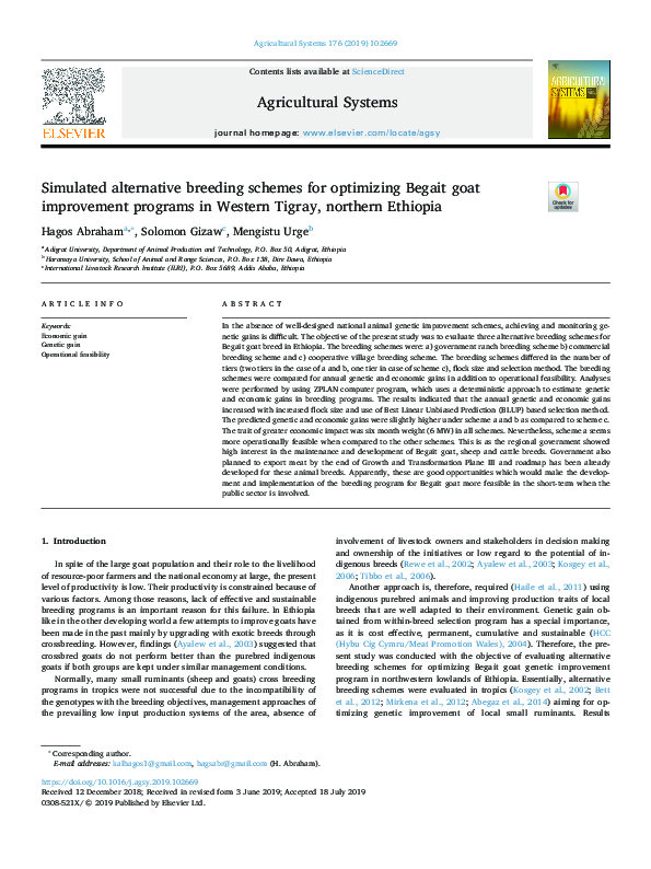 (PDF) Simulated alternative breeding schemes for optimizing Begait goat ...