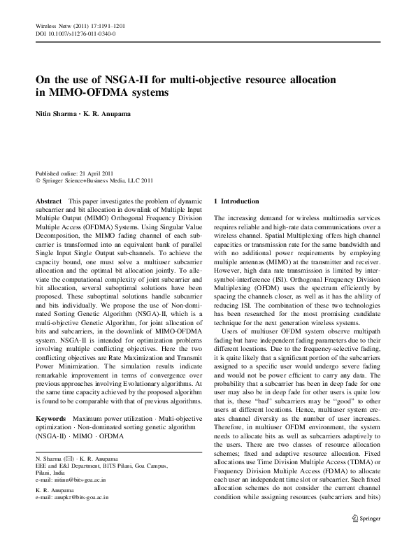 (PDF) On the use of NSGA-II for multi-objective resource allocation in ...