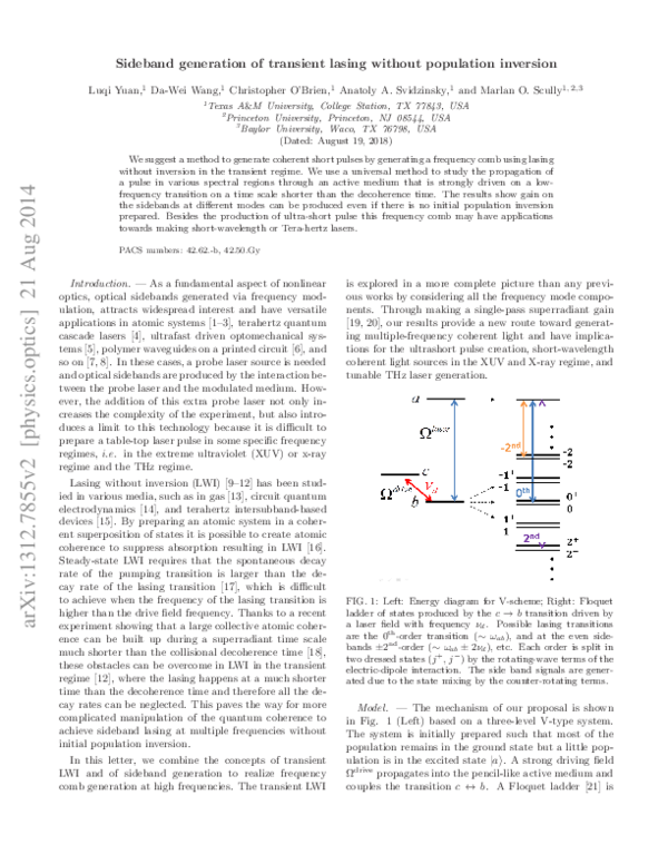 (PDF) Sideband generation of transient lasing without population inversion