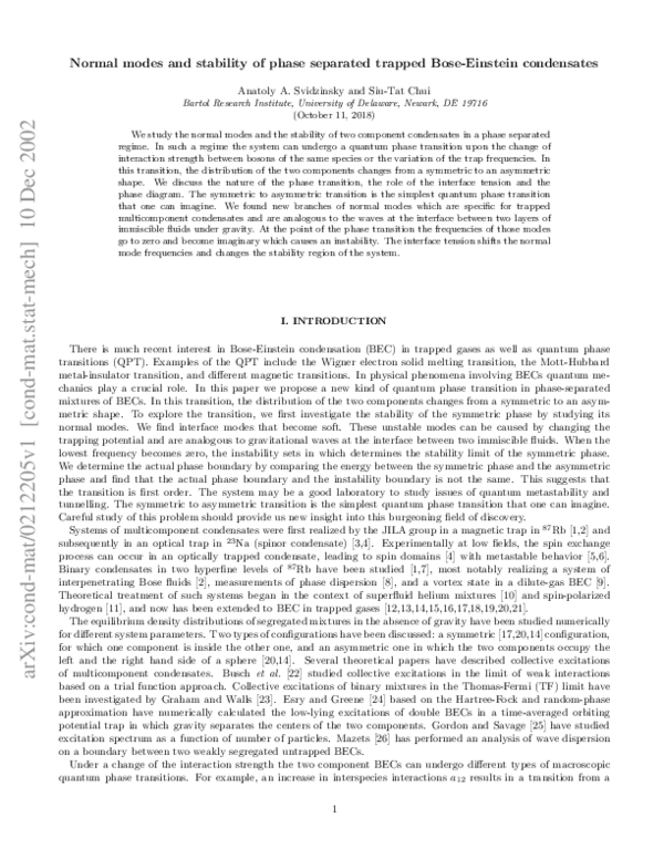 (PDF) Normal modes and stability of phase-separated trapped Bose ...