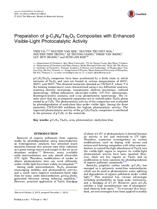 (PDF) Preparation of g-C3N4/Ta2O5 Composites with Enhanced Visible ...