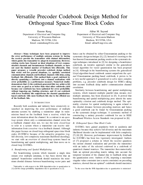 (PDF) Versatile Precoder Codebook Design Method for Orthogonal Space ...