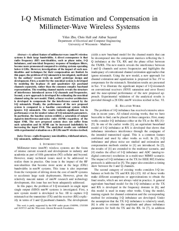 (PDF) I-Q Mismatch Estimation and Compensation in Millimeter-Wave ...