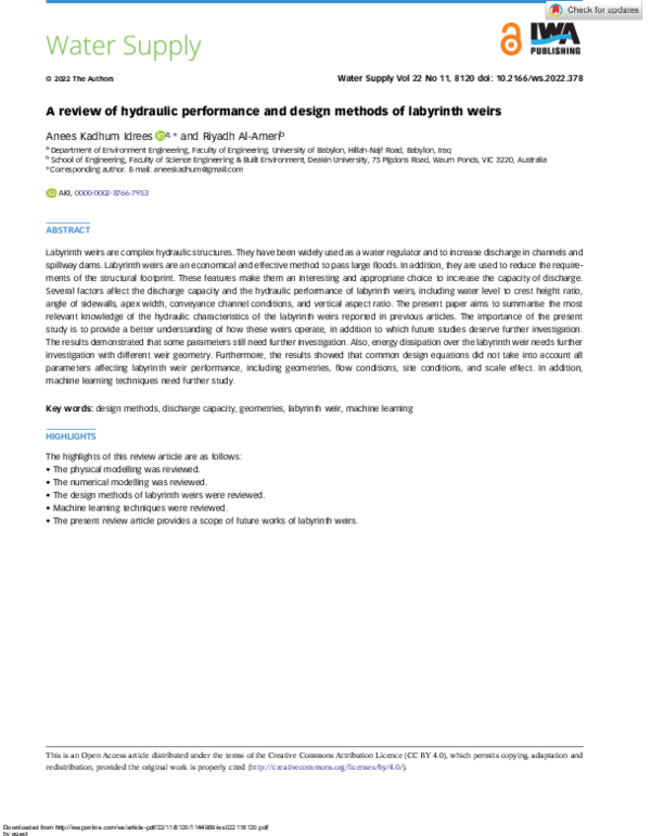 (PDF) A review of hydraulic performance and design methods of labyrinth