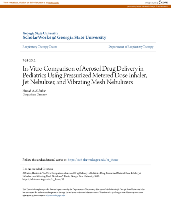 (PDF) In-Vitro Comparison of Aerosol Drug Delivery in Pediatrics Using ...