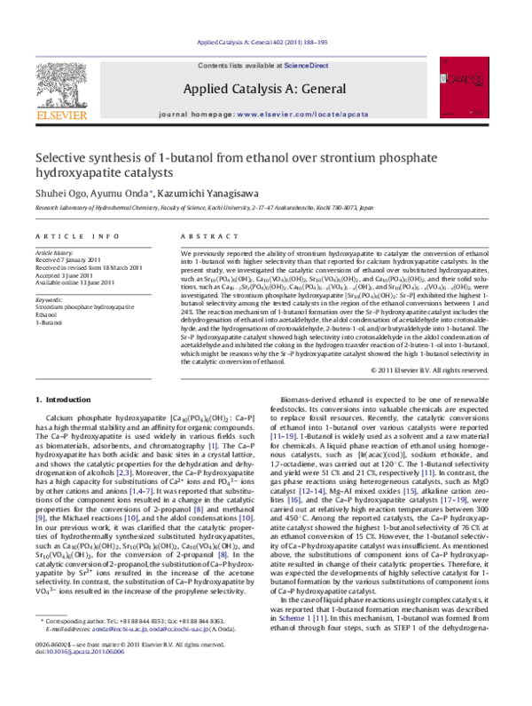 (PDF) Selective synthesis of 1-butanol from ethanol over strontium ...