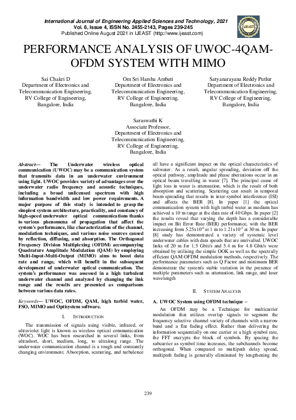 (PDF) Performance Analysis of UWOC-4QAMOFDM System with Mimo