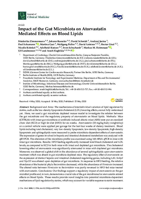 (PDF) Impact of the Gut Microbiota on Atorvastatin Mediated Effects on ...
