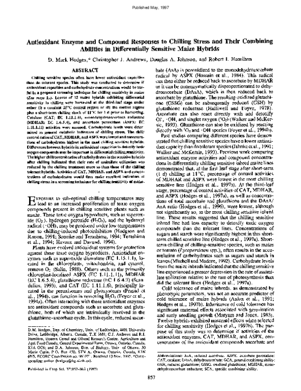 (PDF) Antioxidant Enzyme and Compound Responses to Chilling Stress and ...