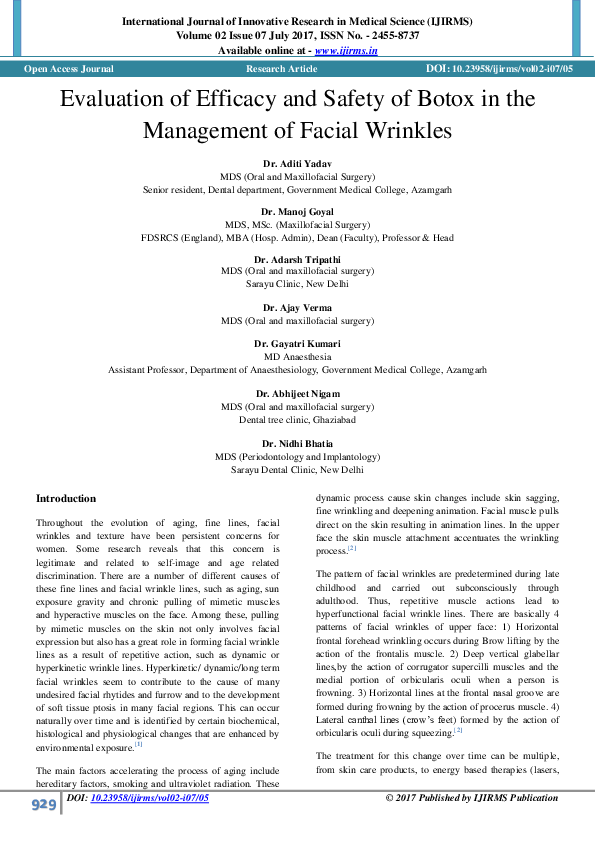 (PDF) Evaluation of Efficacy and Safety of Botox in the Management of ...