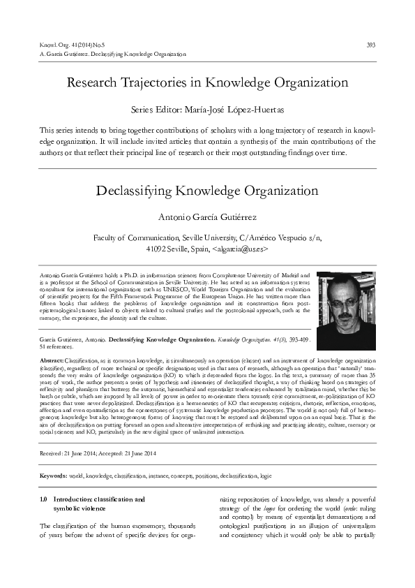 (PDF) DECLASSIFYING KNOWLEDGE ORGANIZATION