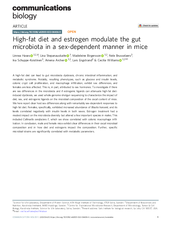 (PDF) High-fat diet and estrogen modulate the gut microbiota in a sex ...
