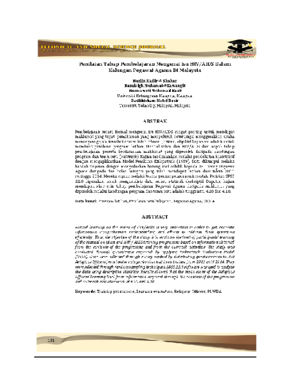 (PDF) Penilaian tahap pembelajaran mengenai isu hiv/aids dalam kalangan ...