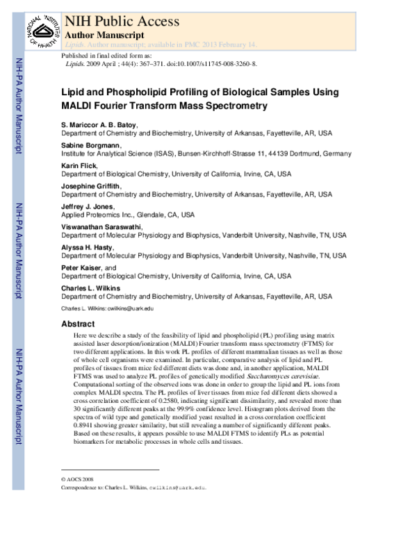 (PDF) Lipid and Phospholipid Profiling of Biological Samples Using ...