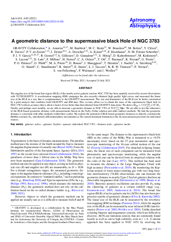 (PDF) A geometric distance to the supermassive black Hole of NGC 3783