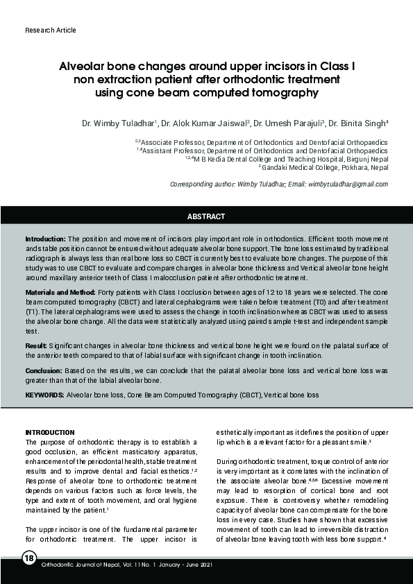 (PDF) Alveolar bone changes around upper incisors in Class I non ...