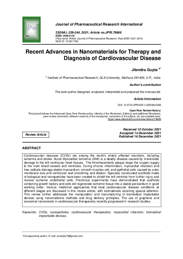 (PDF) Recent Advances in Nanomaterials for Therapy and Diagnosis of ...