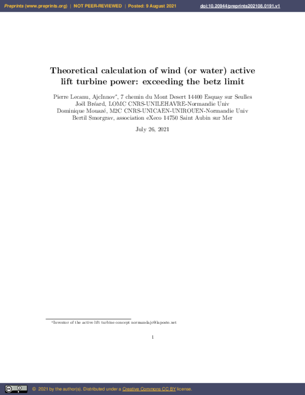 (PDF) Theoretical Calculation of Wind (Or Water) Turbine Extending the