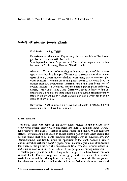 (PDF) Safety of nuclear power plants Kannan Iyer Academia.edu