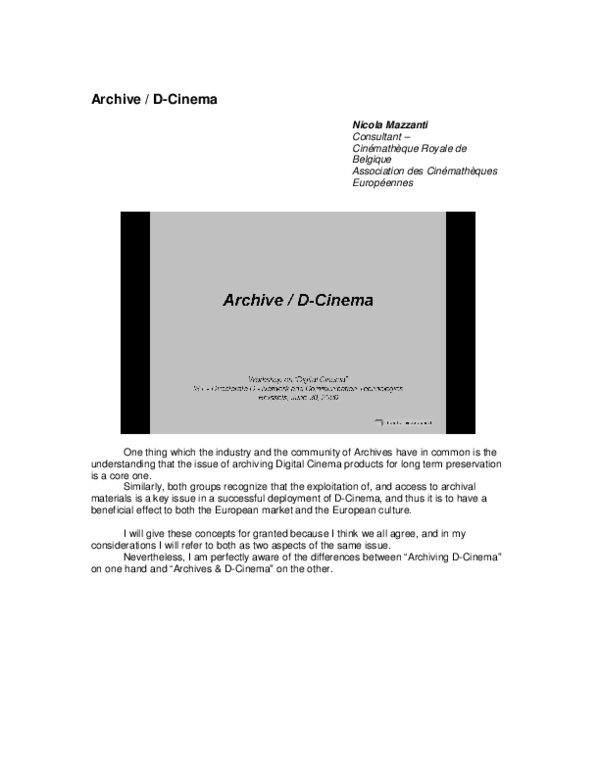 (PDF) Archive / D-Cinema