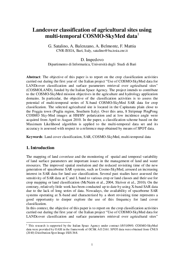 (PDF) Land cover classification by using multi-temporal COSMO-SkyMed data