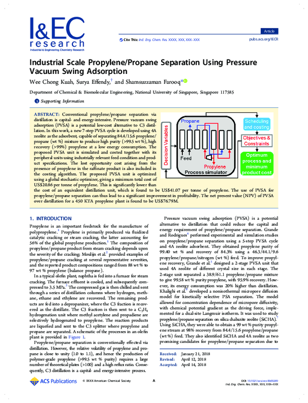 (PDF) Industrial Scale Propylene/Propane Separation Using Pressure ...