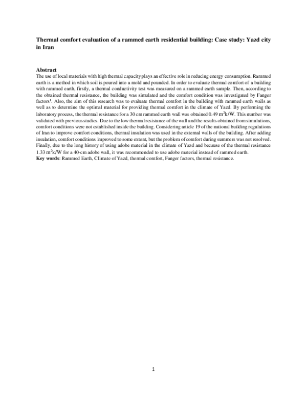 (PDF) Thermal comfort evaluation of a rammed earth residential building ...
