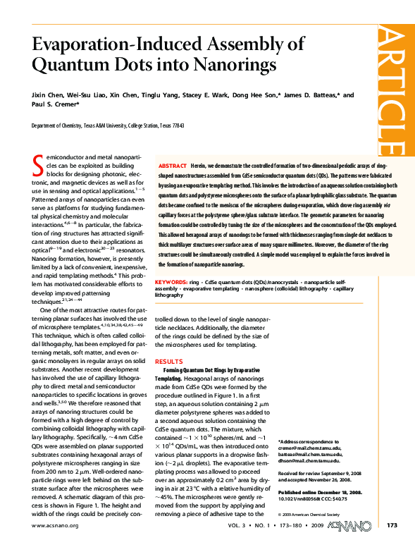 (PDF) Evaporation-Induced Assembly of Quantum Dots into Nanorings